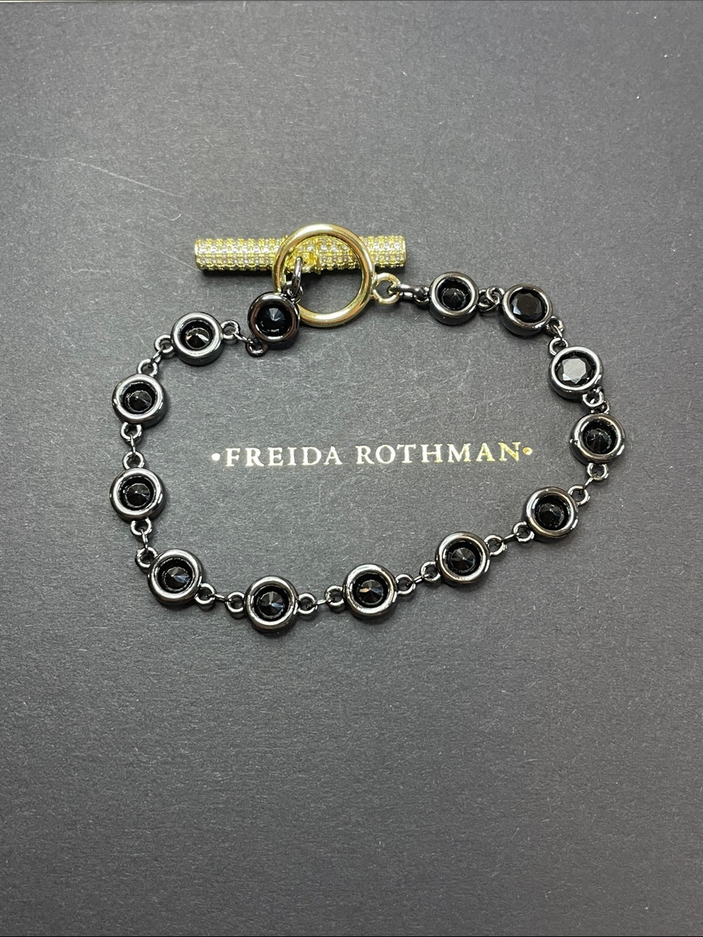 Freida Rothman Black Rhodium Lemi Bezel Bracelet w/ Pave Toggle - NEW $129 MSRP